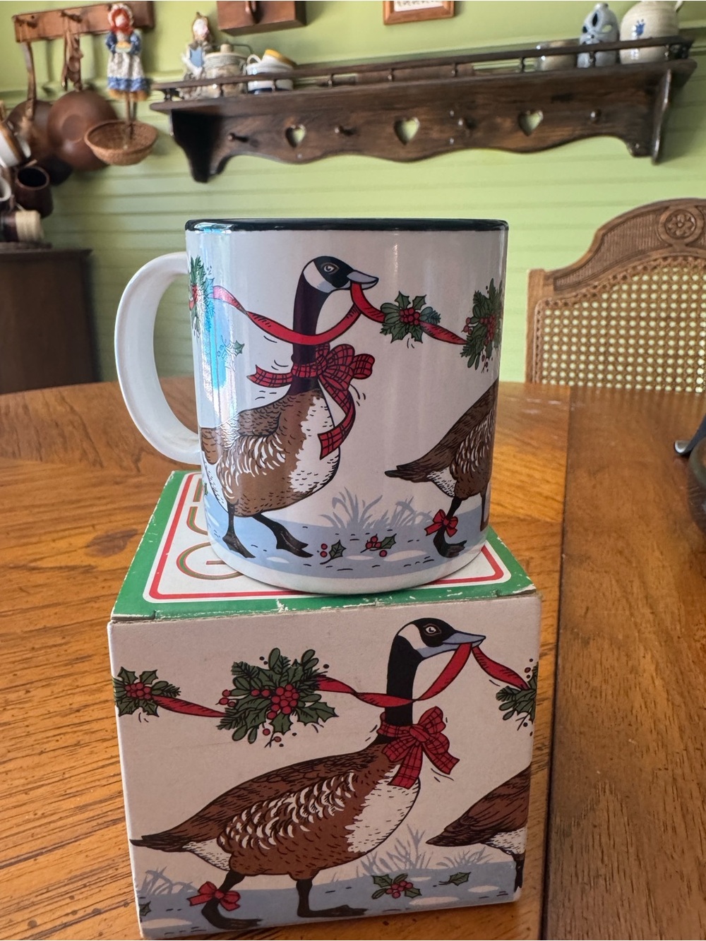 Vintage 1980s Potpourri Press Christmas Geese Coffee Mug – New in Original Box